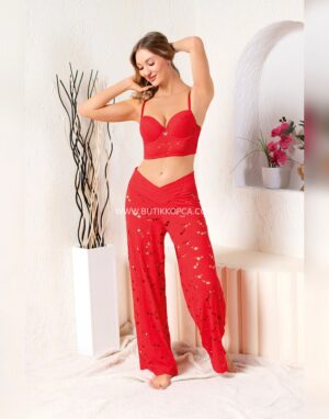 Bralet Sütyen, Slip Külot Ve Pantolon Takım Kırmızı