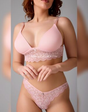 Dantel Detaylı Bralet Sütyen Ve Slip Külot Takım Pudra