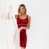 Devore Transparan Babydoll String Takım Bordo