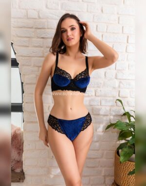 Kadife Sütyen Ve Slip Külot Takım Lacivert