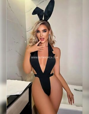 Boyundan Bağlamalı Tavşan Temalı Body Siyah