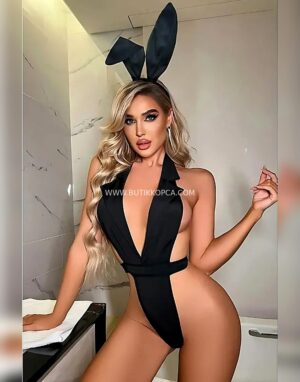 Boyundan Bağlamalı Tavşan Temalı Body Siyah