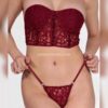 Dantelli Büstiyer Külot Takımı Bordo