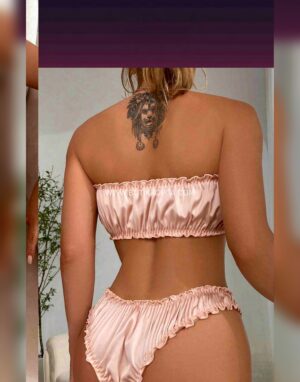 Fırfırlı Straplez Sütyen Külot Takımı Pudra