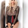 Bağcık Detaylı Uzun Kollu Tül Body Siyah